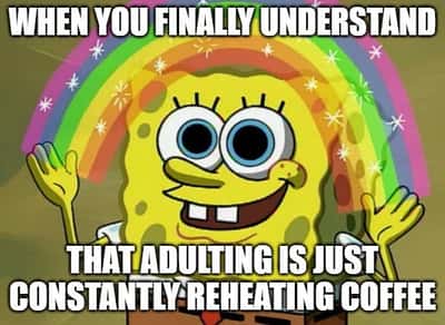 Spongebob rainbow meme understand adulting reheats coffee