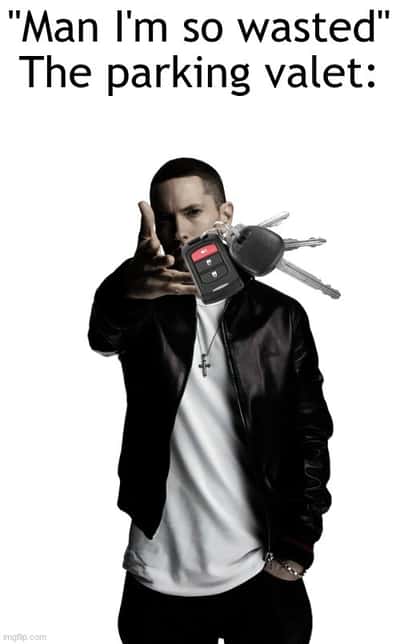 Eminem throwing meme handing car keys to valet worker