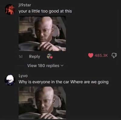Doakes sus meme driving silently when passenger asks where are we going after saying he is too good at this