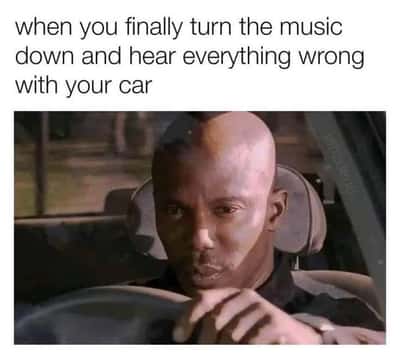 Doakes sus meme driving in shock after turning music down and hearing all wrong issues with your car