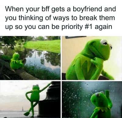 Kermit Waiting meme plotting to break bff and boyfriend up