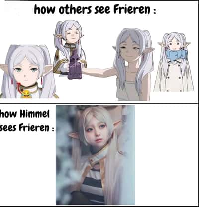 Frieren meme how Himmel sees her as a goddess