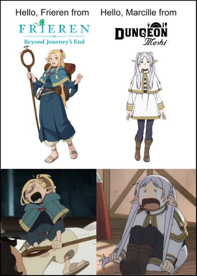 Frieren meme meeting Marcille and both crying