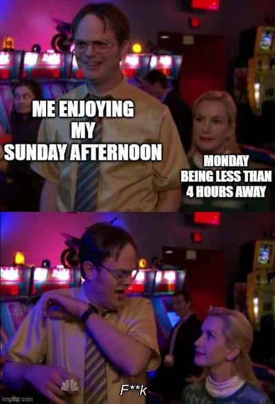 Angela scares dwight meme reacting to monday coming too soon