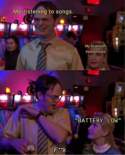 Angela scares dwight meme reacting to bluetooth headphones dying mid-song