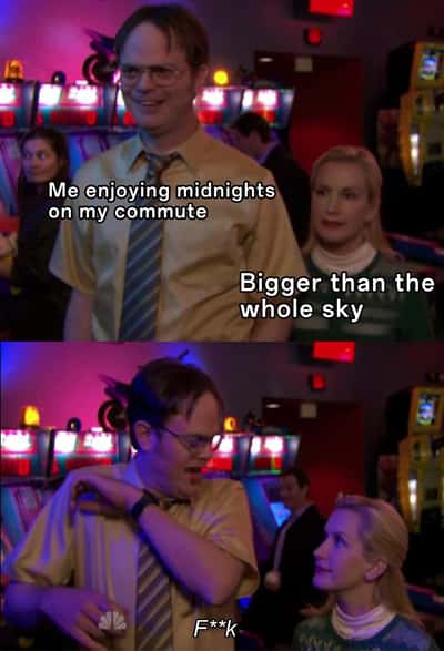Angela scares dwight meme reacting to taylor swift song interruptions