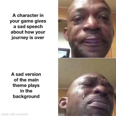Black man crying meme about emotional video game ending moments