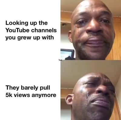 Black man crying meme about childhood YouTube channels losing views