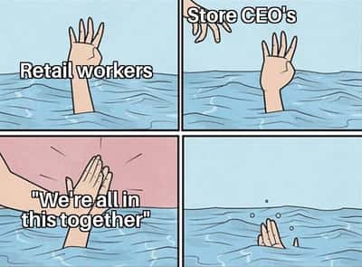 Drowning high five meme retail workers vs ceo empty solidarity