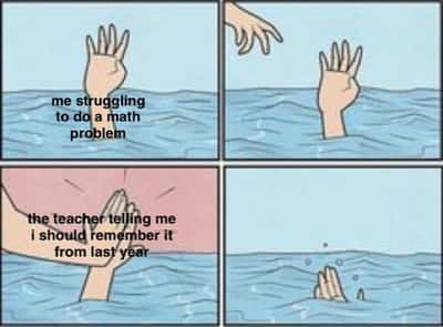 Drowning high five meme student struggling with math and teacher judging