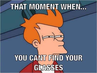 Futurama fry suspicious meme cant find glasses moment