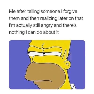 Sus meme Homer Simpson still secretly angry after faking forgiveness