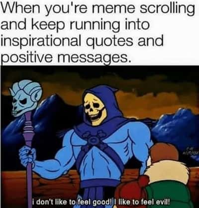 Skeletor meme hates inspirational quotes while meme scrolling