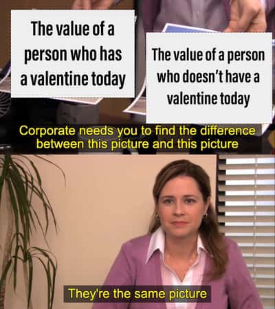 They're the same picture meme comparing valentine or no valentine