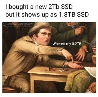 Angry man pointing at hand meme complaining about ssd storage
