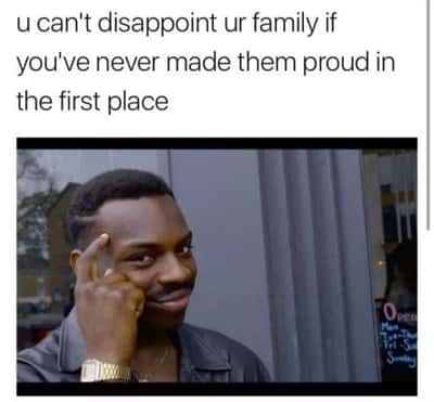 Black guy pointing meme about avoiding family disappointment