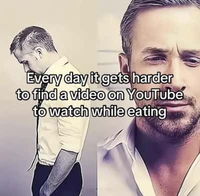 Devastated Ryan Gosling meme grows more defeated hunting for a good mealtime YouTube video