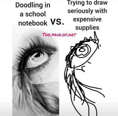 Artist meme drawing badly with expensive art supplies