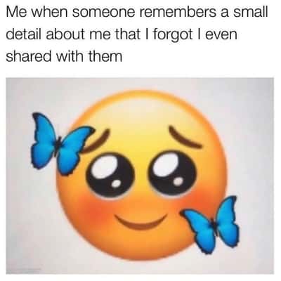 Emoji meme shy flattered face when someone remembers your tiny forgotten detail