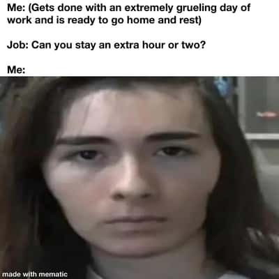 Tired worker meme forced to work overtime