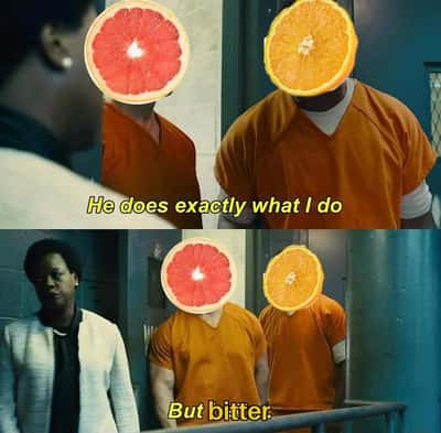 Grapefruit meme says orange does exactly what he does but bitter