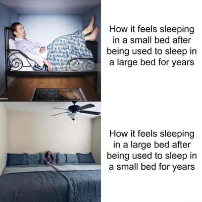 Tall man meme feeling weird changing beds