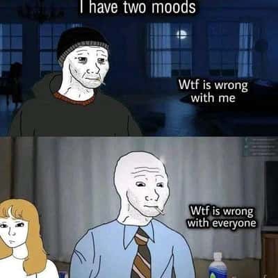 Wojak meme has two moods questioning self or others