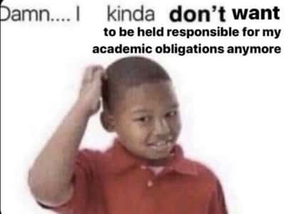 Kid with hand on head meme avoiding school work stress