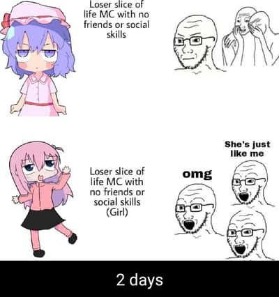 Soyjak meme excited when girl loser slice of life mc is just like me