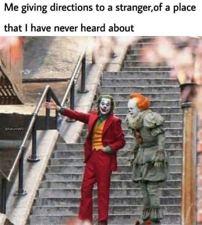 Joker meme giving directions to stranger for unknown place