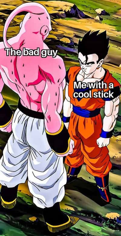 Buu meme vs me with a cool stick