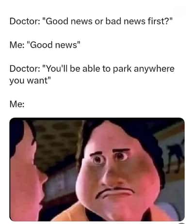 Monster house staring face meme stunned at doctor saying he can park anywhere