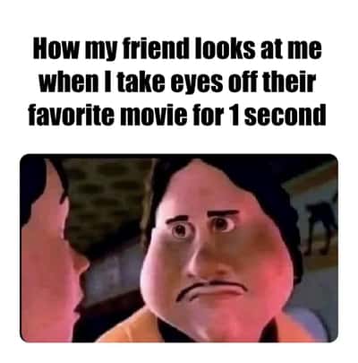 Monster house staring face meme stared at by friend when you look away from their favorite movie for 1 second