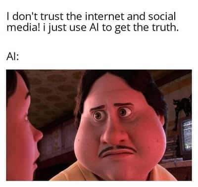 Monster house staring face meme shows shocked reaction when people use AI to get truth instead of social media