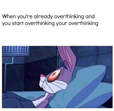 Wide awake Bugs Bunny stuck overthinking his own overthinking in bed