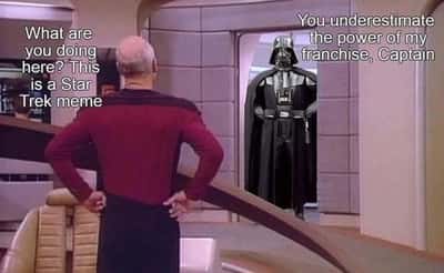 Picard with hands on hips meme franchise crossover clash