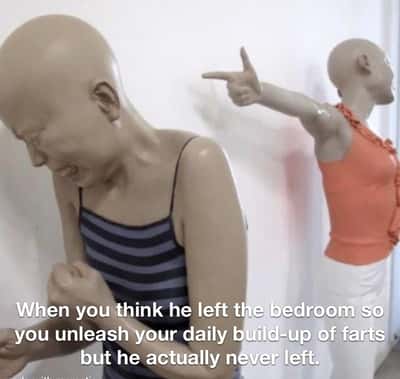 Pointing statue meme farting thinking no one is there