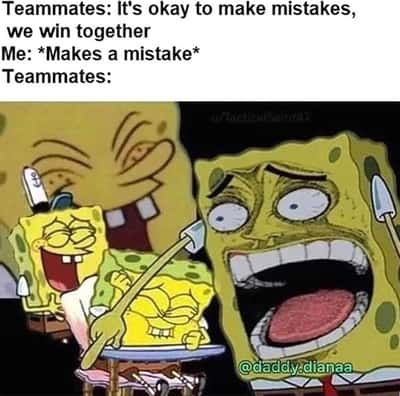 Spongebob point and laugh meme reacting to teammate mistake