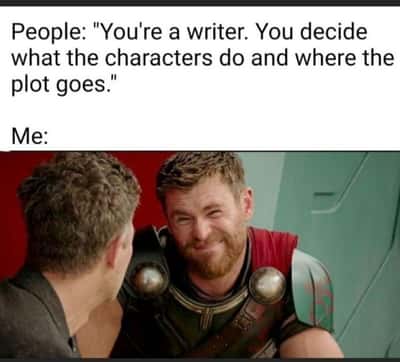 Thor squint meme reacting to writer plot stereotypes