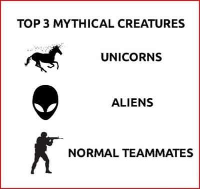 Mythical creatures meme ranks normal gaming teammates alongside unicorns and aliens