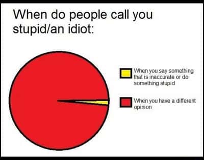 Pie chart meme you get called stupid for different opinion