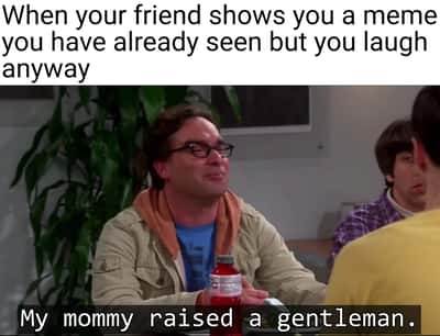 Leonard meme laughs at already seen meme from friend