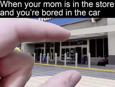 Bored kid meme pinching store while mom shops inside