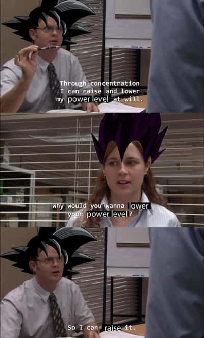 Dwight meme lowers power level to raise it