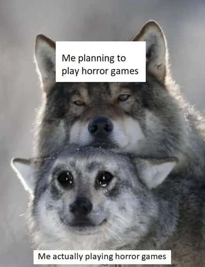 Wolf meme brave plan vs scared self playing horror games
