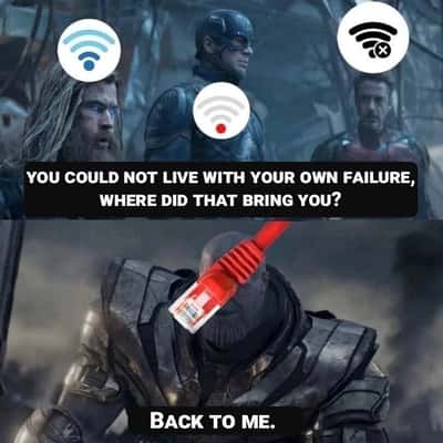 Thanos meme uses ethernet when avengers have bad wifi