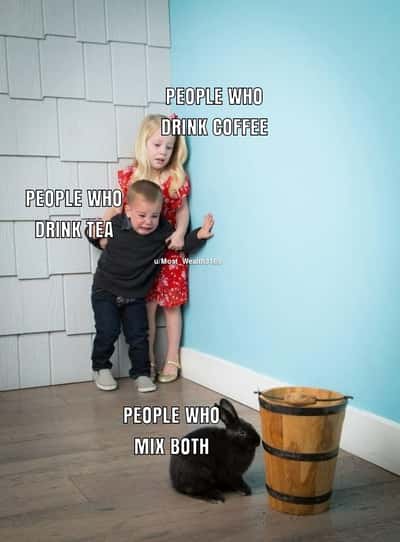 Kids scared of rabbit meme coffee and tea drinkers terrified of people who mix both