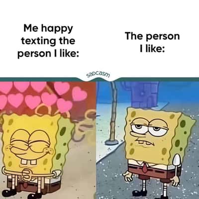 Spongebob texting crush meme getting cold reply