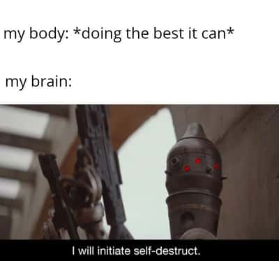 Robot meme initiate self destruct when body tries best