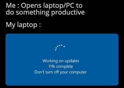 Laptop update meme stops you from doing productive work